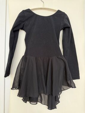 Girls' Black Long-Sleeve Chiffon Layered Skater Dress